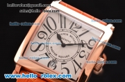 Franck Muller Master Square Swiss Quartz Rose Gold Case with White Dial Numeral Markers and Orange Leather Strap