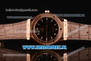 Hublot Classic Fusion 9015 Auto Rose Gold Case with Black Dial and Brown Leather Strap