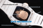 Richard Mille RM052 Miyota 9015 Automatic Rose Gold Case with White Rubber Strap and Skull Dial Dot Markers