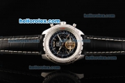 Breitling for Bentley Tourbillon Automatic Movement with Black Dial and White Bezel-Black Leather Strap