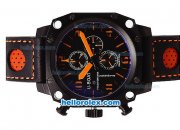 U-BOAT Italo Fontana Chronograph Quartz Movement Full PVD Case with Orange Markers-Black Dial and Leather Strap