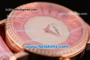 Cartier D'Art Miyota Quartz Steel Case with Roman Numeral Markers Pink Leather Bracelet and Pink/White Dial