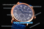 Cartier Rotonde Second Time Zone Day/Night Asia Manual Winding Steel Case with Blue Dial and White Roman Numeral Markers