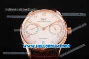 IWC Portuguese Power Reserve Clone IWC 52010 Automatic Rose Gold Case with White Dial and Brown Leather Strap - Arabic Numeral Markers (ZF)