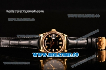 Rolex Day-Date Asia 2813/Swiss ETA 2836/Clone Rolex 3135 Automatic Yellow Gold Case with Diamonds Markers and Black Dial (BP)