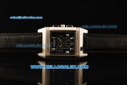 Jaeger-LeCoultre Reverso Chronograph Swiss Quartz Movement Steel Case with Black Dial and Black Leather Strap