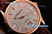 Vacheron Constantin Patrimony Swiss ETA 2836 Automatic Rose Gold Case Brown Leather Strap with White Dial Stick Markers