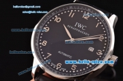 IWC Portuguese 2813 Automatic Steel Case with Numeral Markers Black Leather Strap and Black Dial
