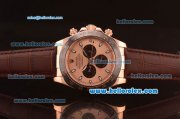 Rolex Daytona Automatic Full Rose Gold with PVD Bezel and Brown Leather Strap-7750 Coating