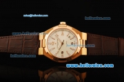 Vacheron Constantin Overseas Swiss ETA 2836 Automatic Movement Gold Case with Stick Markers and Brown Leather Strap