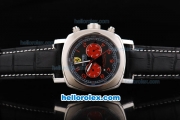 Ferrari Chronograph Automatic Movement Black Dial with Red Numeral Marker and Subdials-Black Leather Strap