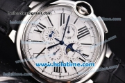 Cartier Ballon Bleu De 45MM Miyota Quartz Steel Case with White Dial and Black Leather Strap