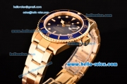 Rolex Submariner Asia 2813 Automatic Yellow Gold Case/Strap with Blue Dial Super LumiNova Markers and Blue Bezel - ETA Coating