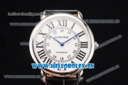 Cartier Rotonde De Tourbillon Asia 6497 Manual Winding Steel Case with White Dial and Roman Numeral Markers Black Leather Strap