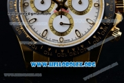 Rolex Daytona Chrono Clone Rolex 4130 Automatic Yellow Gold Case with White Dial Ceramic Bezel and Black Rubber Strap (EF)