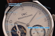 IWC Portuguese Asia 6497-CHG Manual Winding Steel Case and Brown Leather Strap White Dial