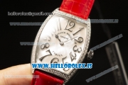 Franck Muller CINTR?E CURVEX Diamond Bezel With Red Calfskin Strap Swiss Ronda 762 Quartz White Dial