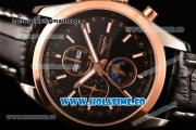 Longines Master Moonphase Miyota OS10 Quartz with Date Rose Gold Case with Black Dial and Stick Markers - Rose Gold Bezel