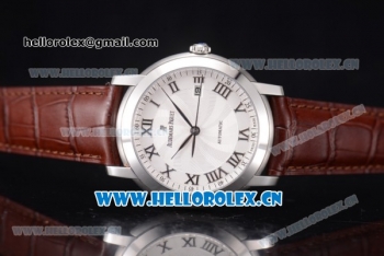 Audemars Piguet Jules Audemars Clone AP Calibre 3120 Automatic Steel Case with White Dial Roman Numeral Markers and Brown Leather Strap - 1:1 Original (EF)