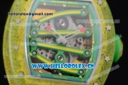 Richard Mille RM 59-01 Miyota 9015 Automatic Carbon Nanotubes Case with Skeleton Dial Green Inner Bezel and Yellow Rubber Strap