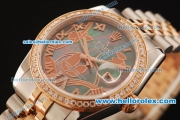 Rolex Datejust Asia 2813 Automatic Full Steel Case with Rose Gold/Diamond Bezel and Green MOP Dial-Two Tone Strap