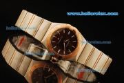 Omega Constellation Swiss ETA Quartz Movement Rose Gold Bezel with Brown Dial and Stick Markers - Lady Model