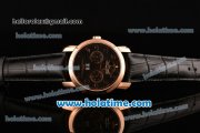 Vacheron Constantin Malte Asia 2813 Automatic Rose Gold Case with Black Leather Strap Black Dial and Arabic Numeral Markers