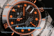 Rolex Submariner Asia 2813 Automatic PVD Case with Orange Markers and Carbon Fiber Dial