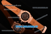 Hublot Clsssic Fusion Skeleton Chrono Miyota Quartz Rose Gold Case with Skeleton Dial Brown Leather Strap and Stick Markers