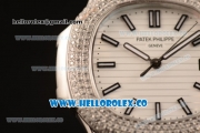 Patek Philippe Nautilus Miyota 9015 Automatic Diamonds/Steel Case with White Dial and Stick Markers (AAAF)