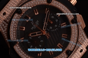 Hublot King Power Swiss Valjoux 7750 Automatic Rose Gold/Diamond Case with Black Dial and Black Rubber Strap