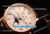 BlancPain Villeret Miyota 9015 Automatic Rose Gold Case with White Dial Roman and Black Leather Strap (EF)