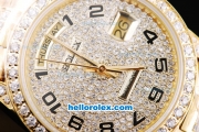 Rolex Day-Date Oyster Perpetual Full Gold and Diamond with Diamond Dial and Black Number Marking