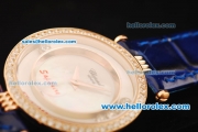 Chopard Happy Sport Swiss Quartz Movement Rose Gold Case with Diamond Bezel and MOP Dial - Blue Leather Strap