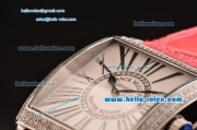 Franck Muller Master Square Swiss Quartz Steel Case Diamond Bezel with Pink Leather Strap and White Dial