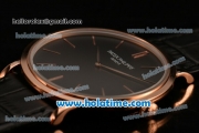 Patek Philippe Calatrava Miyota OS2035 Quartz Rose Gold Case with Black Dial and Stick Markers