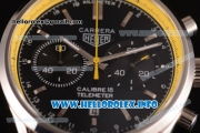 Tag Heuer Carrera Calibre 18 Miyota Quartz Steel Case with Black Dial Stick Markers and Yellow/Black Nylon Strap - Yellow Inner Bezel