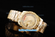 Rolex Day-Date Automatic Movement Full Gold with Gold Dial-Roman Markers and Diamond Bezel