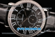Cartier Rotonde De Asia Manual Winding Steel Case with Black Dial Diamonds Bezel and White Roman Numeral Markers