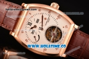 Vacheron Constantin Malte Tourbillon Regulateur Flying Tourbillon Manual Winding Rose Gold Case with White Dial Brown Leather Strap and Diamonds Markers