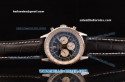 Breitling Navitimer Automatic Movement Silver Case with Black Dial and Stick Marker-Leather Strap and Small Calendar