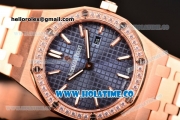 Audemars Piguet Royal Oak 33MM Miyota Quartz Rose Gold Case/Bracelet with Blue Dial Stick Markers and Diamonds Bezel (EF)