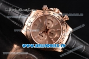 Rolex Cosmograph Daytona Swiss Valjoux 7750 Automatic Rose Gold Case with Rose Gold Dial and Stick Markers Black Leather Strap (BP)