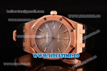 Audemars Piguet Royal Oak 41MM Clone AP Calibre 3120 Automatic Rose Gold Case with Grey Dial Black Leather Strap - Stick Markers (EF)