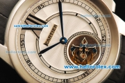 Cartier Calibre Swiss Tourbillon Manual Winding Movement Steel Case with White Dial and Black Leather Strap