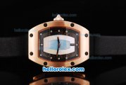 Richard Mille RM007 Automatic Movement Rose Gold Case with Diamond Hour Marker and Black Leather Strap