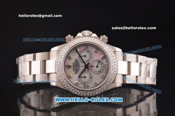 Rolex Daytona Swiss Valjoux 7750 Automatic Steel Case/Strap with Diamond Bezel and White MOP Dial