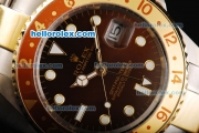 Rolex GMT-Master II Oyster Perpetual Automatic Two Tone with Wine/Yellow Bezel,Wine Dial and White Round Bearl Marking