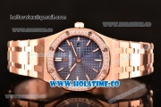 Audemars Piguet Royal Oak 33MM Miyota Quartz Rose Gold Case/Bracelet with Blue Dial Stick Markers and Diamonds Bezel (EF)