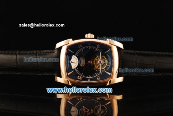 Parmigiani Kalpa XL Swiss Tourbillon Manual Winding Movement Rose Gold Case with Black Leather Strap